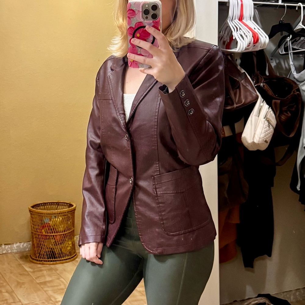 Fashion Classical Style Vogue Vintage Women's Maroon Purple Leather Jacket